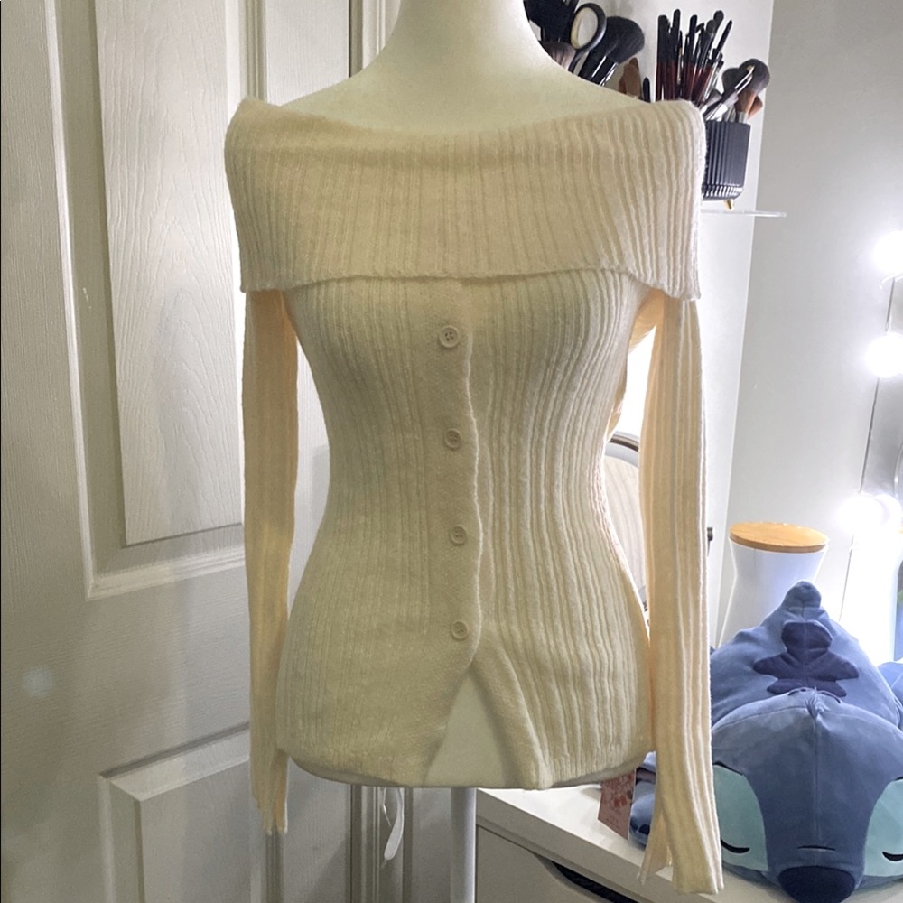 Elegant Off-Shoulder Cream Sweater